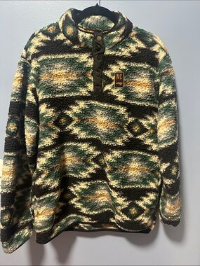 NC Patch Green & Cream Patterned Zip-Neck Sherpa Sweater